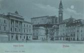Piran, Piazza Tartini - Mondscheinkarte - Slowenien - alte historische Fotos Ansichten Bilder Aufnahmen Ansichtskarten 