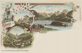 4 Bild Litho Karte Faakersee - Villach Land - alte historische Fotos Ansichten Bilder Aufnahmen Ansichtskarten 