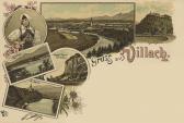 6 Bild Litho Karte Villach  - Kärnten - alte historische Fotos Ansichten Bilder Aufnahmen Ansichtskarten 