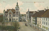 Wels - Maria Theresiastrasse mit Sparkassengebäude - Oberösterreich - alte historische Fotos Ansichten Bilder Aufnahmen Ansichtskarten 