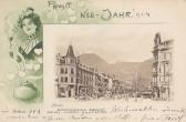 2 Bild Litho Karte - Meran Habsburgerstrasse - alte historische Fotos Ansichten Bilder Aufnahmen Ansichtskarten 