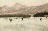 Eislaufen am Faakersee - Blick auf die Karawanken - alte historische Fotos Ansichten Bilder Aufnahmen Ansichtskarten 