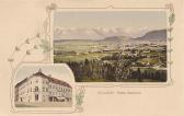 2 Bild Litho Karte - Villach, Hotel Bahnhof  - Kärnten - alte historische Fotos Ansichten Bilder Aufnahmen Ansichtskarten 
