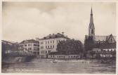 Villach mit Draubrücke und Nikolaikirche - Villach - alte historische Fotos Ansichten Bilder Aufnahmen Ansichtskarten 