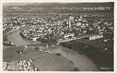Fliergeraufnahme über Eisenbahnbrücke - Villach-Innere Stadt - alte historische Fotos Ansichten Bilder Aufnahmen Ansichtskarten 