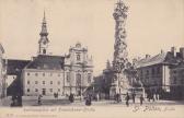 St. Pölten, Rathausplatz mit Franziskaner-Kirche - Oesterreich - alte historische Fotos Ansichten Bilder Aufnahmen Ansichtskarten 