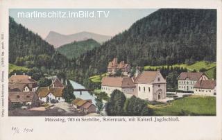 Mürzsteg Ortsansicht mit Kaiserlichem Jagdschloß  - Mürzzuschlag - alte historische Fotos Ansichten Bilder Aufnahmen Ansichtskarten 