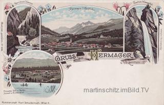 4 Bild Litho Karte Hermagor - Kärnten - alte historische Fotos Ansichten Bilder Aufnahmen Ansichtskarten 