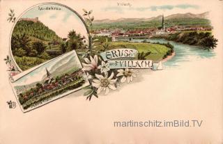 3 Bild Litho Karte - Villach - Kärnten - alte historische Fotos Ansichten Bilder Aufnahmen Ansichtskarten 