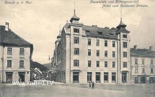 Hauptplatz - Hotel zum Goldenen Strauss - Bruck an der Mur - alte historische Fotos Ansichten Bilder Aufnahmen Ansichtskarten 