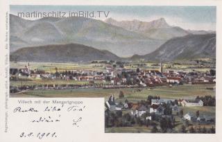 Villach, Panoramaansicht mit Blick auf den Mangart - alte historische Fotos Ansichten Bilder Aufnahmen Ansichtskarten 