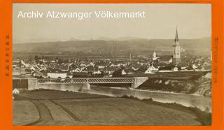 Villach mit Eisenbahnbrücke - CDV  - alte historische Fotos Ansichten Bilder Aufnahmen Ansichtskarten 