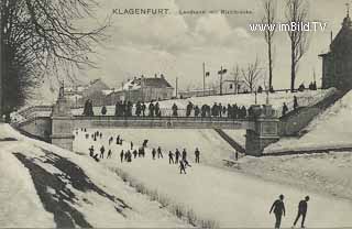 Lendkanal mit Rizzibrücke - Eislaufen - Kärnten - alte historische Fotos Ansichten Bilder Aufnahmen Ansichtskarten 