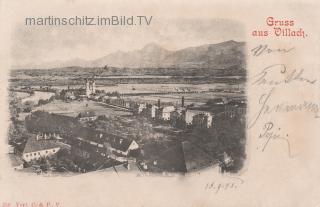 Blick auf die Kreuzkirche und auf die Karawanken - Kärnten - alte historische Fotos Ansichten Bilder Aufnahmen Ansichtskarten 