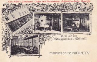 4 Bild Litho Karte - Bruneck, Carl Mahl's Conditor - alte historische Fotos Ansichten Bilder Aufnahmen Ansichtskarten 