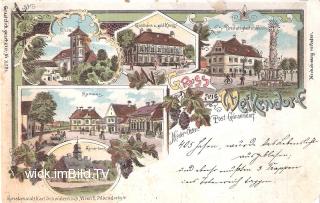Gruss aus Weikendorf mit Armenhaus - Niederösterreich - alte historische Fotos Ansichten Bilder Aufnahmen Ansichtskarten 