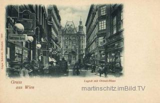 Wien, Lugeck mit Orendi Haus - Wien,Innere Stadt - alte historische Fotos Ansichten Bilder Aufnahmen Ansichtskarten 