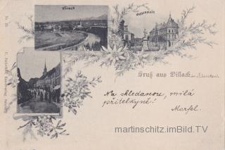 Villach, Dreibildkarte mit Panoramaansicht,  - Villach-Innere Stadt - alte historische Fotos Ansichten Bilder Aufnahmen Ansichtskarten 