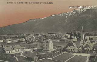 Spittal a. d. Drau mit evangel. Kirche - Spittal an der Drau - alte historische Fotos Ansichten Bilder Aufnahmen Ansichtskarten 