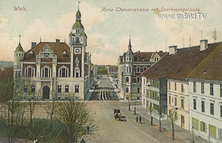 Wels - Maria Theresiastrasse mit Sparkassengebäude - Oberösterreich - alte historische Fotos Ansichten Bilder Aufnahmen Ansichtskarten 
