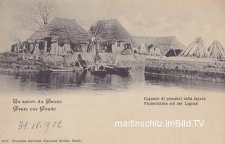 Grado, Fischerhütten auf der Lagune - Italien - alte historische Fotos Ansichten Bilder Aufnahmen Ansichtskarten 
