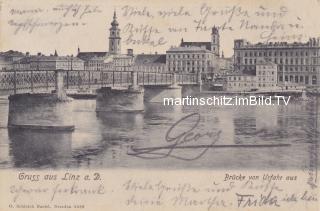 Brücke von Urfar in die Stadt Linz - Oberösterreich - alte historische Fotos Ansichten Bilder Aufnahmen Ansichtskarten 