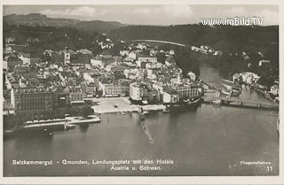 Gmunden - Landungsplatz mit Hotels - Oberösterreich - alte historische Fotos Ansichten Bilder Aufnahmen Ansichtskarten 