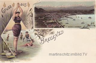 2 Bild Litho Karte - Bregenz - Vorarlberg - alte historische Fotos Ansichten Bilder Aufnahmen Ansichtskarten 