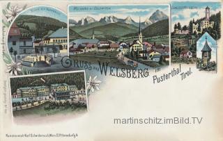 4 Bild Litho Karte - Welsberg im Pustertal  - Trentino Südtirol - alte historische Fotos Ansichten Bilder Aufnahmen Ansichtskarten 