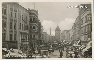 Stadtplatz mit Wochenmarkt - Oberösterreich - alte historische Fotos Ansichten Bilder Aufnahmen Ansichtskarten 