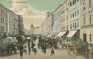 Wels - Wochenmarkt - Oberösterreich - alte historische Fotos Ansichten Bilder Aufnahmen Ansichtskarten 