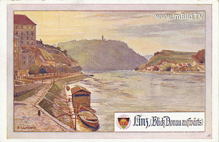 Linz, Blick Donau aufwärts - Oberösterreich - alte historische Fotos Ansichten Bilder Aufnahmen Ansichtskarten 