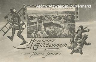Klagenfurt Neujahrskarte, Blick v. Stadtpfarrtum - Klagenfurt am Wörthersee - alte historische Fotos Ansichten Bilder Aufnahmen Ansichtskarten 