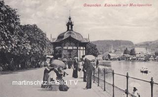 Gmunden, Esplanade mit Musikpavillon - alte historische Fotos Ansichten Bilder Aufnahmen Ansichtskarten 