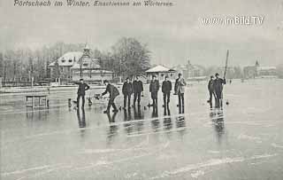 Pörtschach im Winter - Eisstockschiessen - Klagenfurt Land - alte historische Fotos Ansichten Bilder Aufnahmen Ansichtskarten 