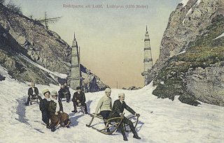 Rodelpartie vom Loiblpass - Klagenfurt Land - alte historische Fotos Ansichten Bilder Aufnahmen Ansichtskarten 