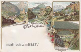 4 Bild Litho Karte - Arlbergbahn, St. Anton  - Tirol - alte historische Fotos Ansichten Bilder Aufnahmen Ansichtskarten 