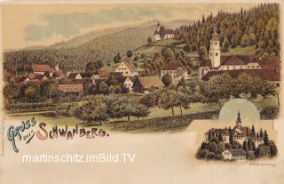 2 Bild Litho Karte - Schwanberg - Deutschlandsberg - alte historische Fotos Ansichten Bilder Aufnahmen Ansichtskarten 