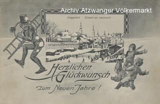 Klagenfurt Neujahrskarte, Eislaufen am Lendkanal - alte historische Fotos Ansichten Bilder Aufnahmen Ansichtskarten 
