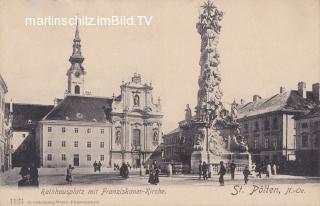 St. Pölten, Rathausplatz mit Franziskaner-Kirche - Niederösterreich - alte historische Fotos Ansichten Bilder Aufnahmen Ansichtskarten 