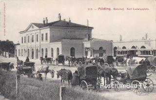 Mödling, Bahnhof mit Karl Ludwigsplatz - Niederösterreich - alte historische Fotos Ansichten Bilder Aufnahmen Ansichtskarten 
