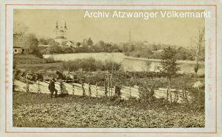 Villach Perau mit Heiligenkreuz Kirche - CDV - Villach-St. Agathen und Perau - alte historische Fotos Ansichten Bilder Aufnahmen Ansichtskarten 