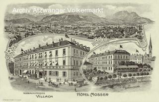 Villach, Südbahnstraße mit Hotel Mosser - Bahnhofstraße - alte historische Fotos Ansichten Bilder Aufnahmen Ansichtskarten 