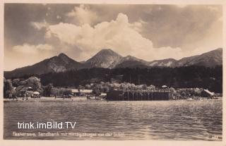 Sandbank mit Mittagskogel, Bootshaus Fürst - Faak am See - alte historische Fotos Ansichten Bilder Aufnahmen Ansichtskarten 