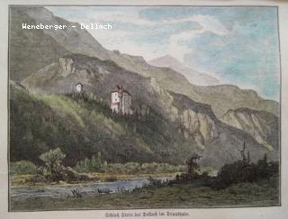 Schloß Stein - Holzstich - Dellach im Drautal - alte historische Fotos Ansichten Bilder Aufnahmen Ansichtskarten 