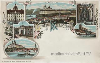 6 Bild Litho Karte - Melk an der Donau - Niederösterreich - alte historische Fotos Ansichten Bilder Aufnahmen Ansichtskarten 