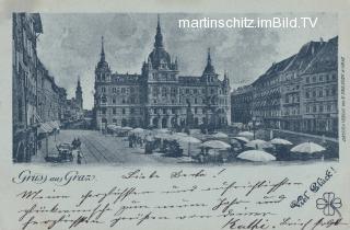 Graz, Rathaus - Mondscheinkarte, Neujahrskarte - Graz - alte historische Fotos Ansichten Bilder Aufnahmen Ansichtskarten 