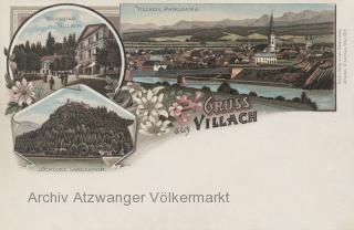 3 Bild Litho Karte Villach - Kärnten - alte historische Fotos Ansichten Bilder Aufnahmen Ansichtskarten 