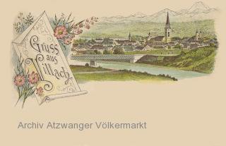 Litho Karte Villach, Eisenbahnbrücke - Kärnten - alte historische Fotos Ansichten Bilder Aufnahmen Ansichtskarten 
