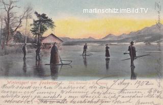 Wintersport am Südufer der Faakerseeinsel - Villach Land - alte historische Fotos Ansichten Bilder Aufnahmen Ansichtskarten 